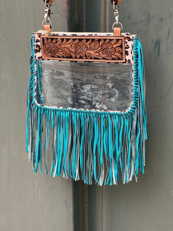 Fringe Clear Stadium leather tooled bag WITHOUT strap