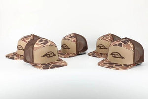 American Flyway Waterfowl Hats 7 Panel Brown Old School AFW Style w- 3 D Puff and Brown Mesh