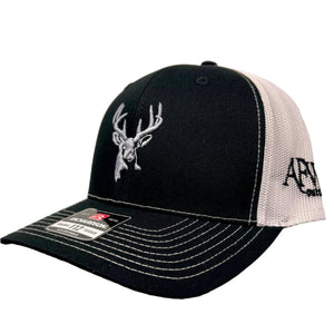 American Flyway Waterfowl Hats Black with Silver 3D Buck Logo and White Mesh