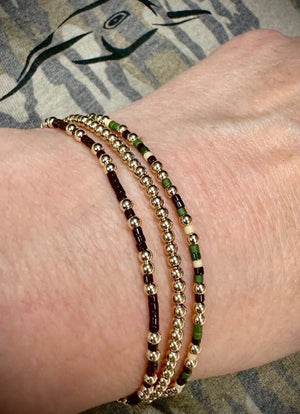 American Flyway Waterfowl Jewelry 3 Stack / 6.50 14K Gold Filled and Camo Color Seed Bead Stretch Bracelets