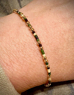 American Flyway Waterfowl Jewelry Camouflage / 6.50 14K Gold Filled and Camo Color Seed Bead Stretch Bracelets