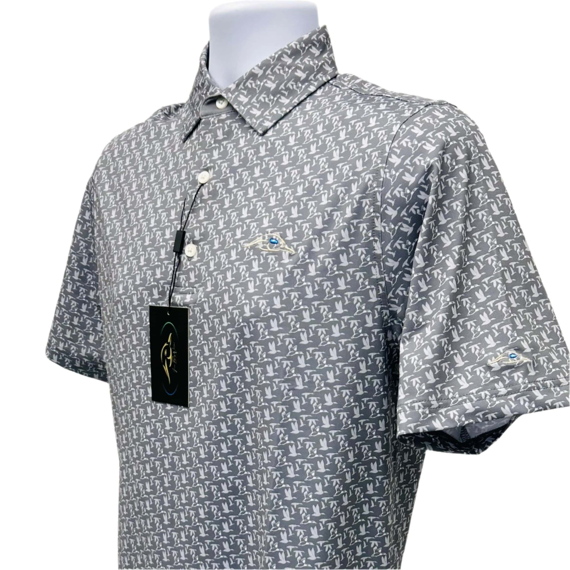 American Flyway Waterfowl Polo Shirts Small AFW Grey with White Flying Ducks Polo