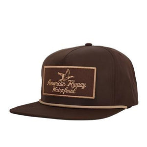 American Flyway Waterfowl Youth Throwback Vintage Rope Hat Brown w Patch and Tan Rope