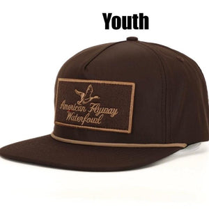 American Flyway Waterfowl Youth Throwback Vintage Rope Hat Brown w Patch and Tan Rope