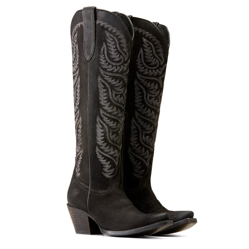 Black Suede Square Toe Western Boots