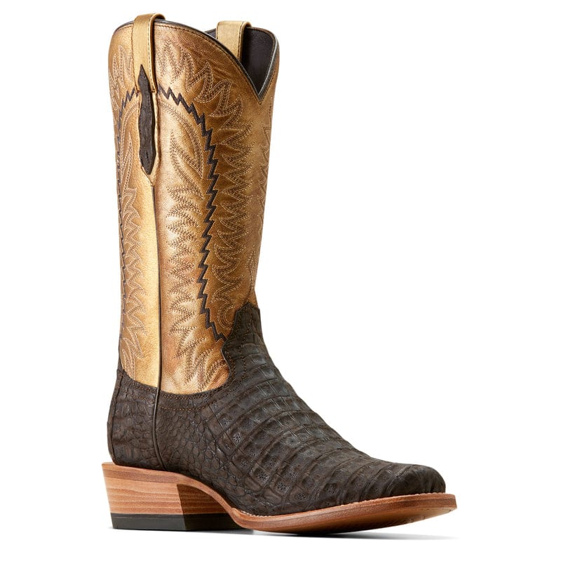 ARIAT INTERNATIONAL, INC. Boots Ariat Men's Futurity Finalist Brushed Chocolate Caiman Belly/Washed Gold Exotic Cowboy Boots 10050982
