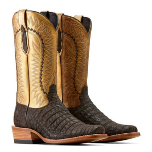 ARIAT INTERNATIONAL, INC. Boots Ariat Men's Futurity Finalist Brushed Chocolate Caiman Belly/Washed Gold Exotic Cowboy Boots 10050982