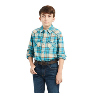 ARIAT INTERNATIONAL, INC. Shirts Ariat Boys Handley Sylvan Teal Retro Fit Long Sleeve Snap Shirt 10042318