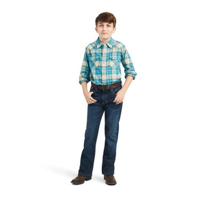 ARIAT INTERNATIONAL, INC. Shirts Ariat Boys Handley Sylvan Teal Retro Fit Long Sleeve Snap Shirt 10042318