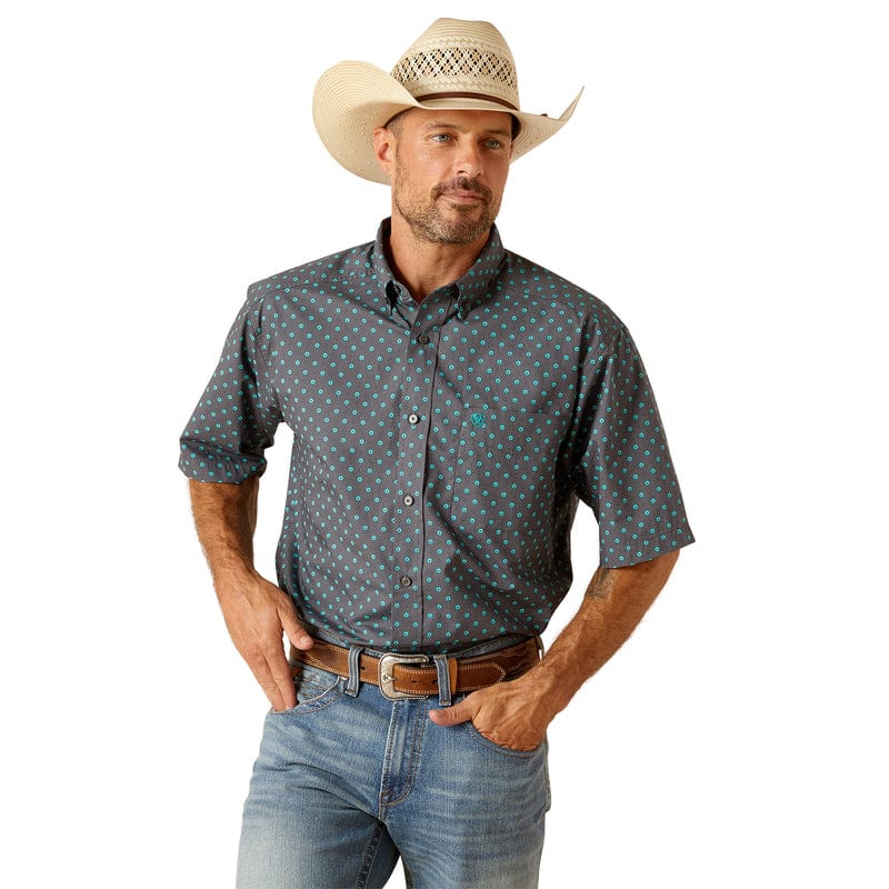 Ariat Men s Johnnie Grey Classic Fit Short Sleeve Shirt 10051528 Russell s Western Wear Inc