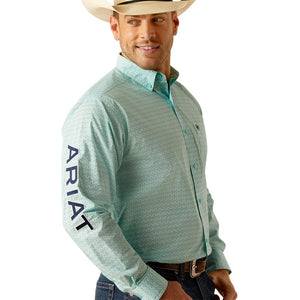 ARIAT INTERNATIONAL, INC. Shirts Ariat Men's Team Gian Classic Fit Light Aqua Long Sleeve Button Down Shirt 10048394