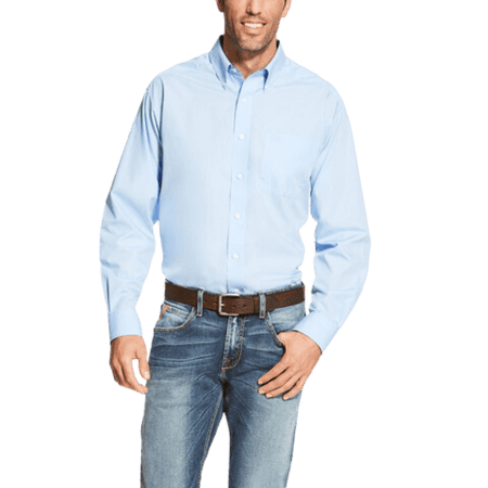 Ariat Men's Wrinkle Free Solid Light Blue Long Sleeve Button Down Western  Shirt 10020329