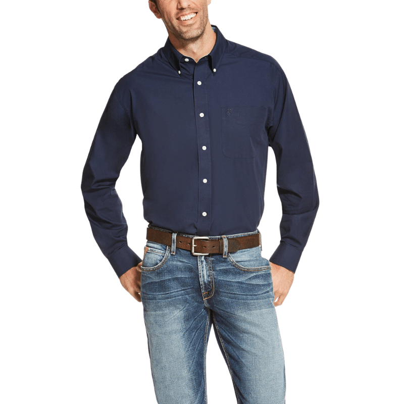 Mens navy blue shop button up shirt