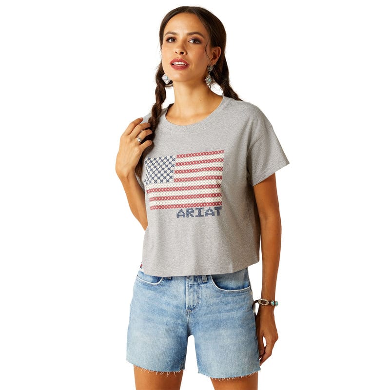 ARIAT INTERNATIONAL, INC. Shirts Ariat Women's Homespun Flag Heather Grey Graphic T-Shirt 10051298