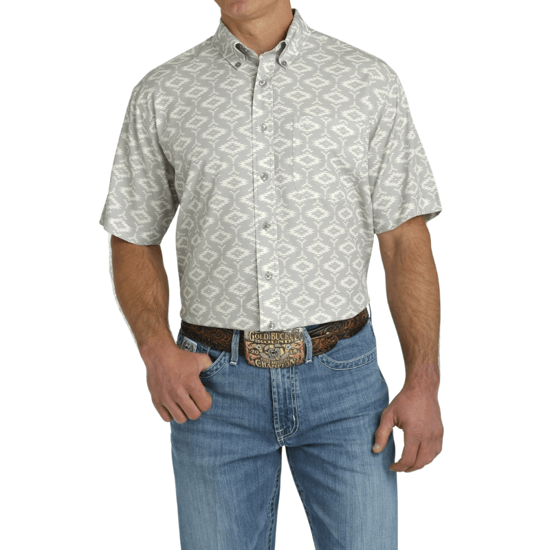 ARIAT INTERNATIONAL, INC. Shirts Cinch Men's Grey Southwestern Print Arenaflex Short Sleeve Shirt MTW1704135