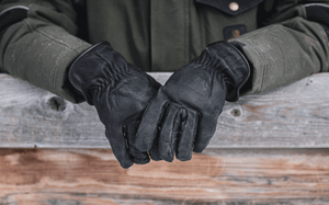 Bear Knuckles Gloves Fleece-Lined Water Resistant Black Leather Cowhide Driver Gloves - D409