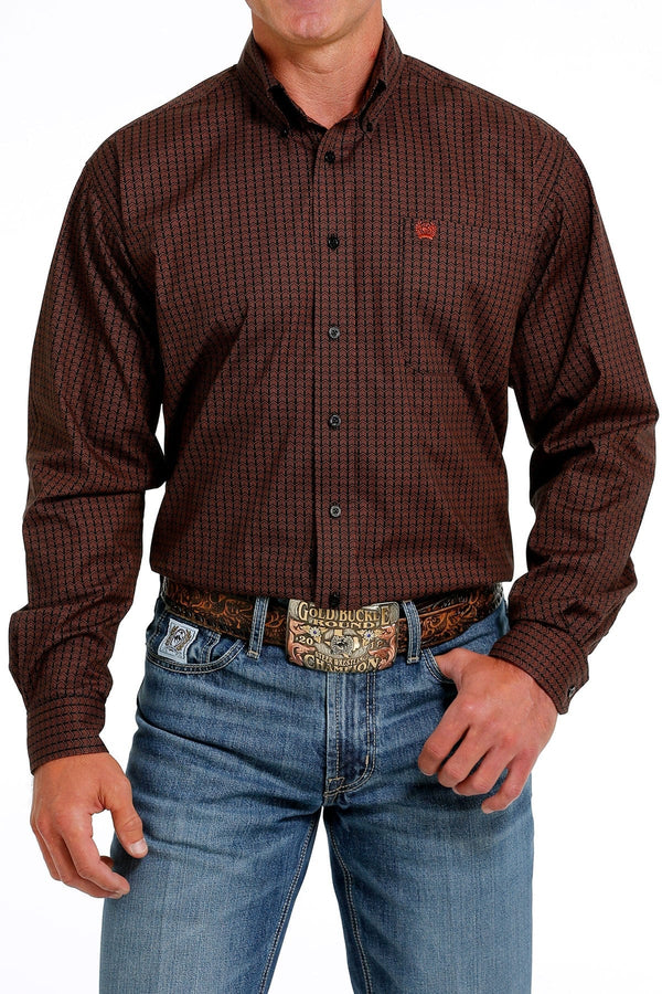 Cinch Men's Geometric Print Black/Brown Long Sleeve Button Down Western  Shirt MTW1105609