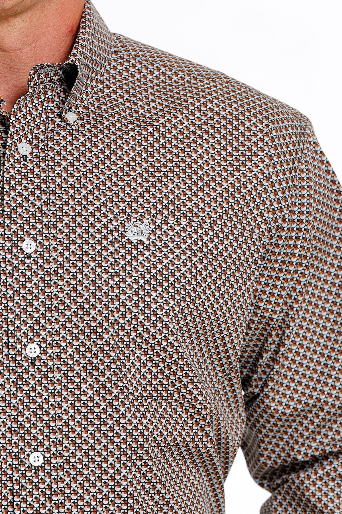 Cinch Men's Geometric Print Brown Long Sleeve Button Down Western Shirt MTW1105615 | Size Small