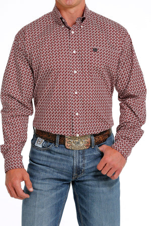 Cinch Men's Multi Print Red Long Sleeve Button Down Western Shirt