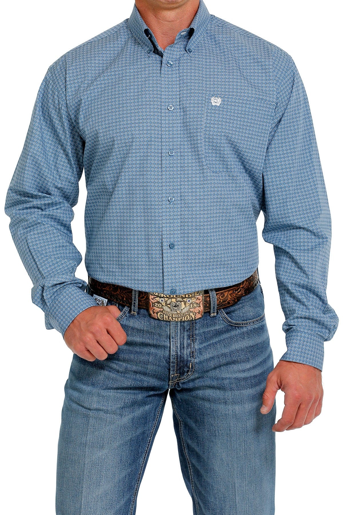 Cinch Men's Geometric Print Blue Long Sleeve Button Down Western 