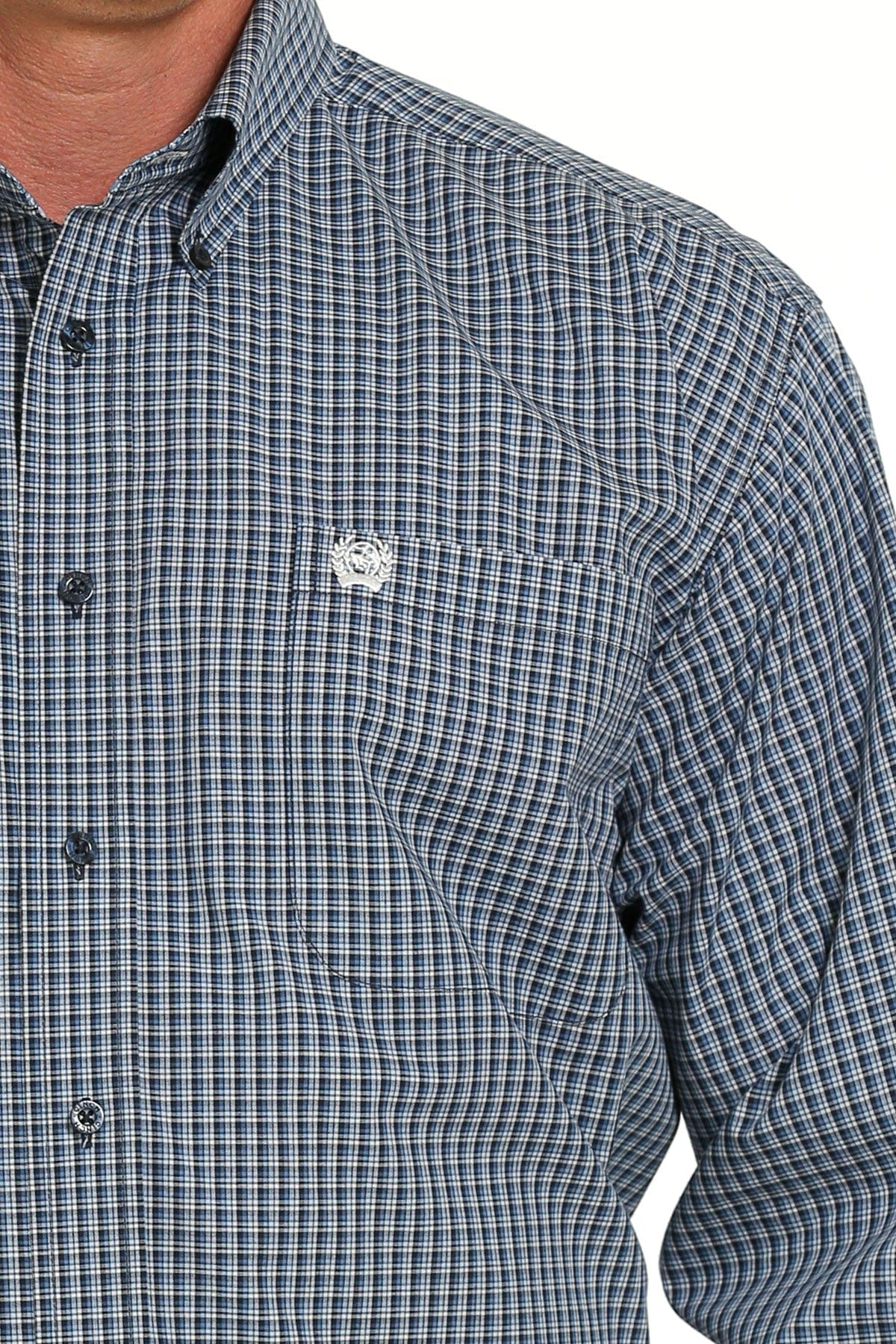 Men's Cinch L/S, Modern Fit, Navy with Brown and White Plaid