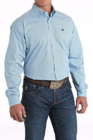 CINCH Shirts Cinch Men's Blue Stretch Diamond Print Button Down Western Shirt MTW1105798