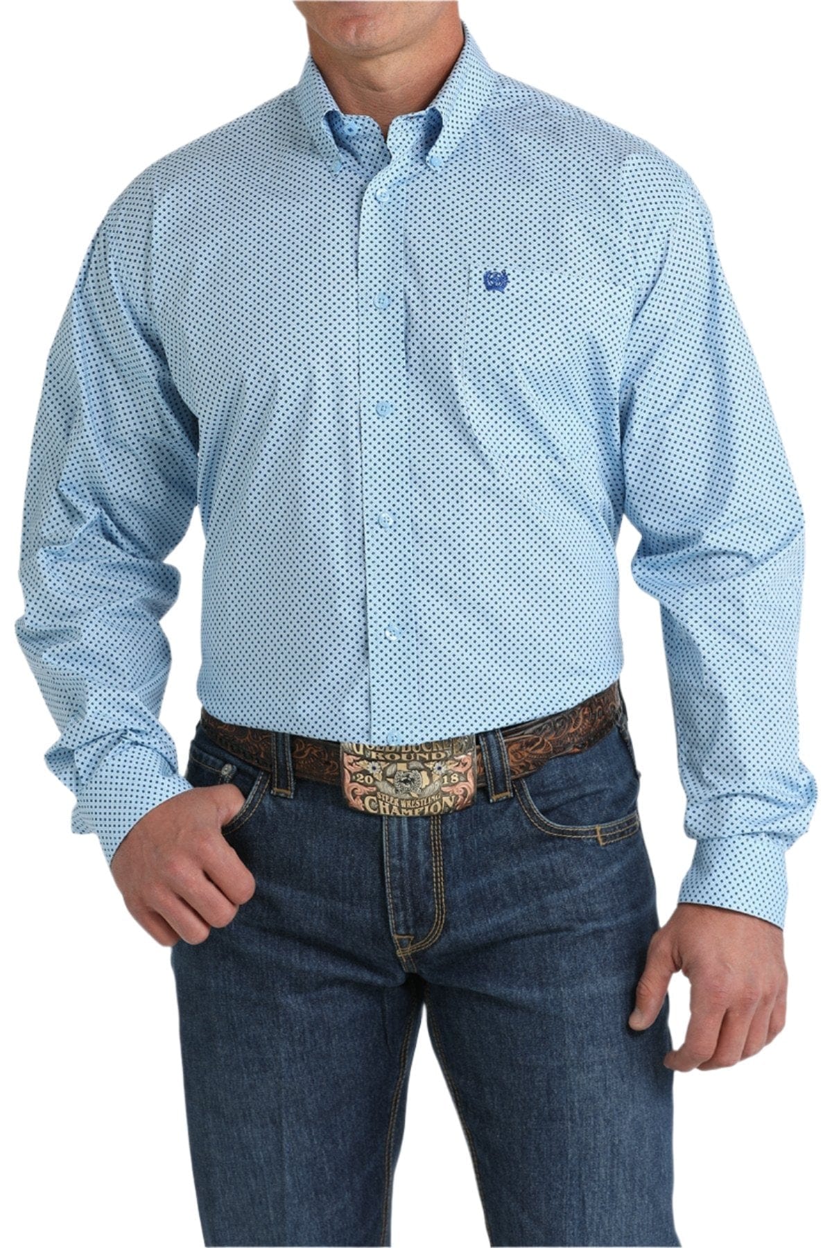 CINCH Shirts Cinch Men's Blue Stretch Diamond Print Button Down Western Shirt MTW1105798