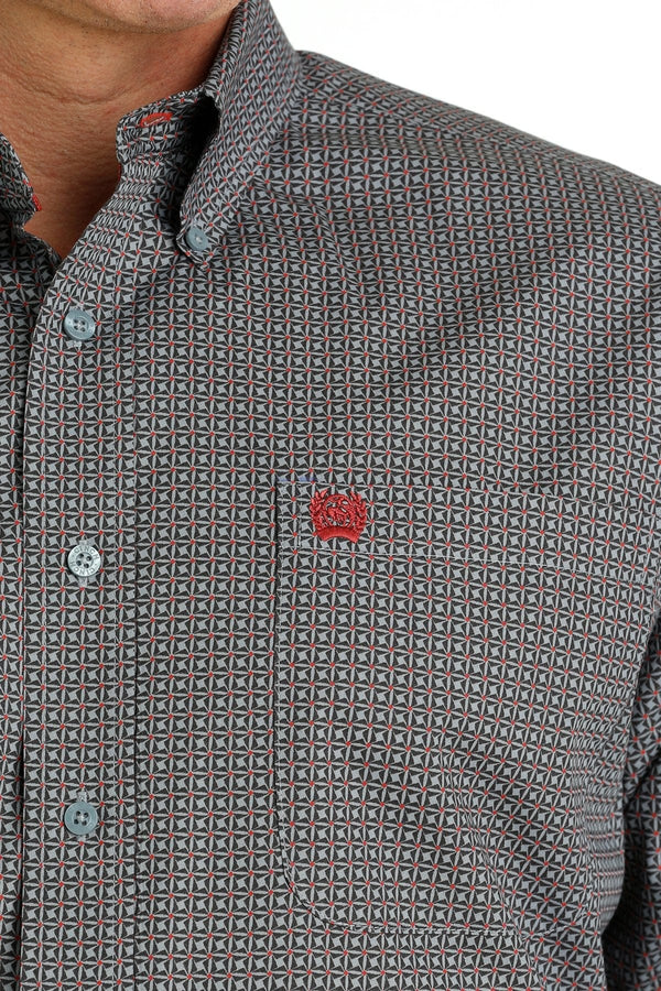 Cinch Men's Gray Geometric Print Long Sleeve Button Down Western Shirt  MTW1105650