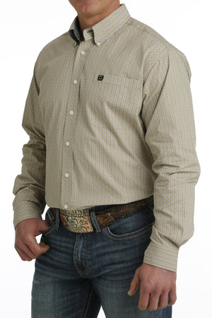 Cinch Shirts Cinch Men's Khaki Geometric Print Long Sleeve Button Down Western Shirt MTW1105719