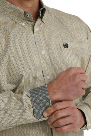 Cinch Shirts Cinch Men's Khaki Geometric Print Long Sleeve Button Down Western Shirt MTW1105719