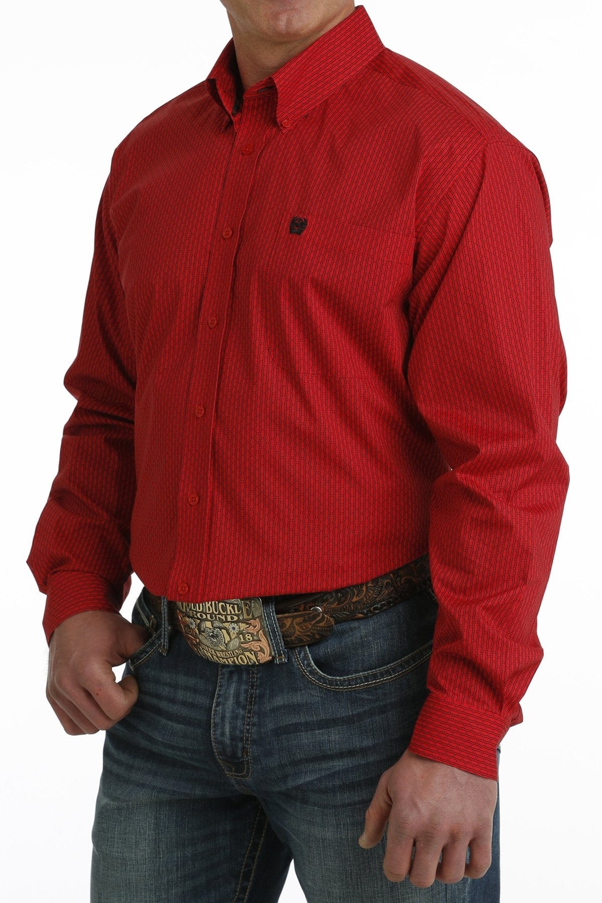Cinch Men s Red Geometric Print Stretch Long Sleeve Button Down Wester Russell s Western Wear Inc