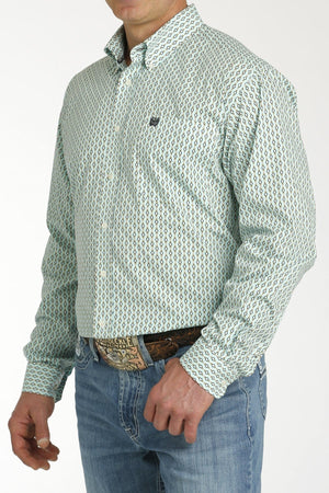 Cinch Shirts Cinch Men's Turquoise Geometric Print Long Sleeve Button Down Western Shirt MTW1105754