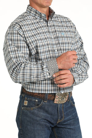 CINCH Shirts Cinch Men's White and Blue Plaid Button Down Western Shirt MTW1105800