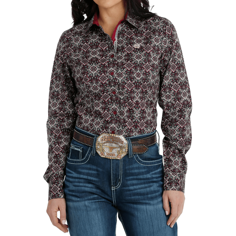 Women's Button-Down Western Shirt - Copper / Gold / Olive