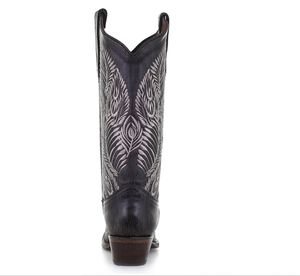 CIRCLE G BOOTS Boots Circle G Women's Dark Brown Feather Embroidered Snip Toe Western Boots L5790