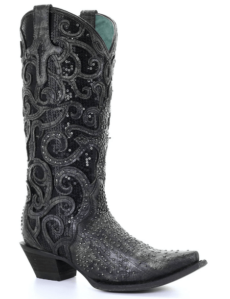 Black studded cowgirl boots best sale