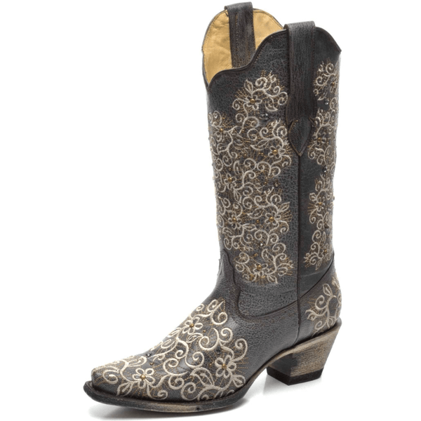 Corral R1408 Gray/Blue Floral Embroidered Boots with Studs and deals Stones Size 6