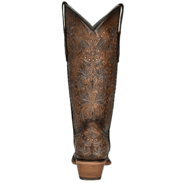 Corral Women's Maple Brown Embroidery & Studs Snip Toe Western Boots C3972