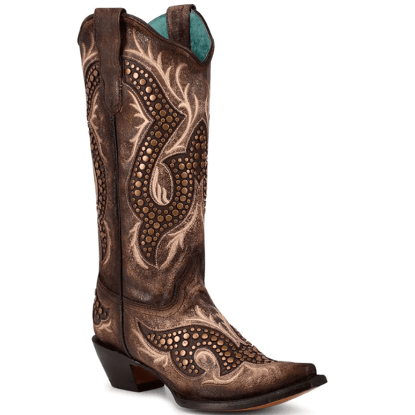 Corral Women's Taupe Embroidery & Studs Overlay Western Boots C3794