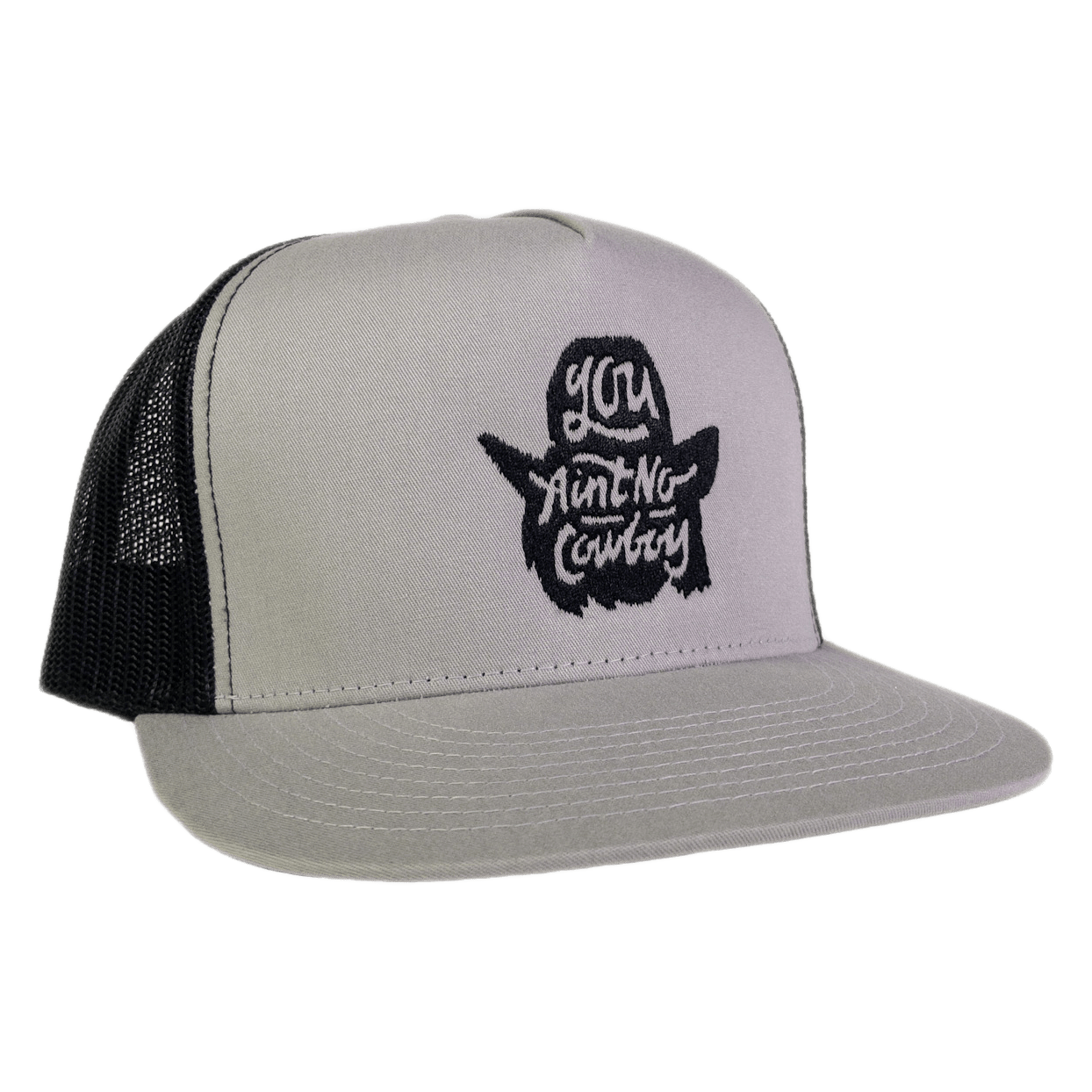 Dale Brisby's Rodeo Time Cap You Ain't No Cowboy Silhouette Silver and Black Mesh Flatbill