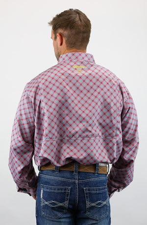 Drover Cowboy Threads Shirts Signature Series - Corral - Vented, Moisture Wicking, Red and Gray Print, Classic Fit Vented Shirt