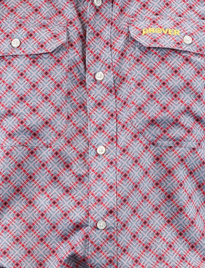 Drover Cowboy Threads Shirts Signature Series - Corral - Vented, Moisture Wicking, Red and Gray Print, Classic Fit Vented Shirt