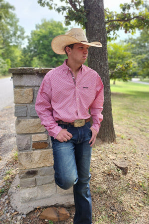 Drover Cowboy Threads Shirts Signature Series - Open Range - Print, Option Cuff, Classic Fit Shirt (Red Diamonds)