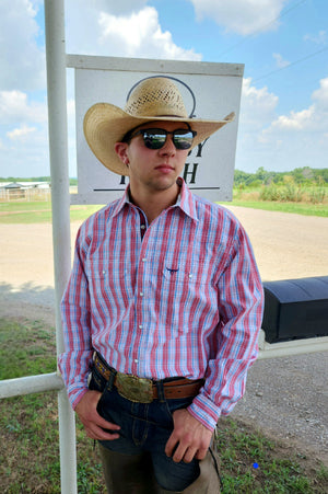 Drover Cowboy Threads Shirts Signature Series - Twister - Red, White and Blue, Option Cuff, Pearl Snap, Classic Fit Shirt