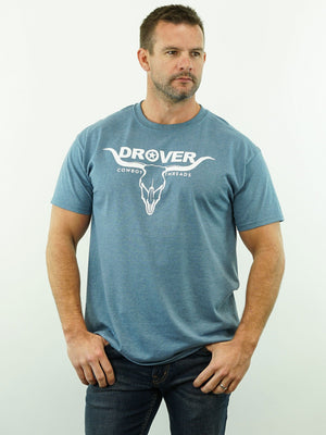 Drover Cowboy Threads Shirts T-Shirt - Drover Bull Skull - Blue Heather