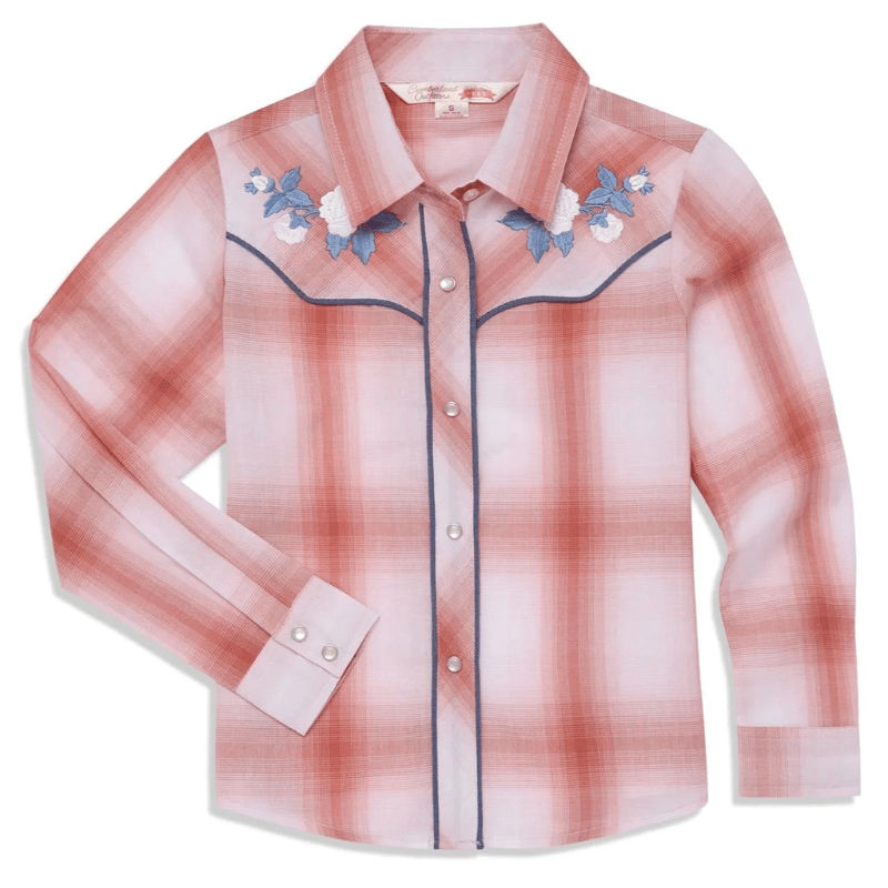 Ely Cattleman Girls Rose Embroidery Plaid Long Sleeve Western Snap Shi Russell s Western Wear Inc