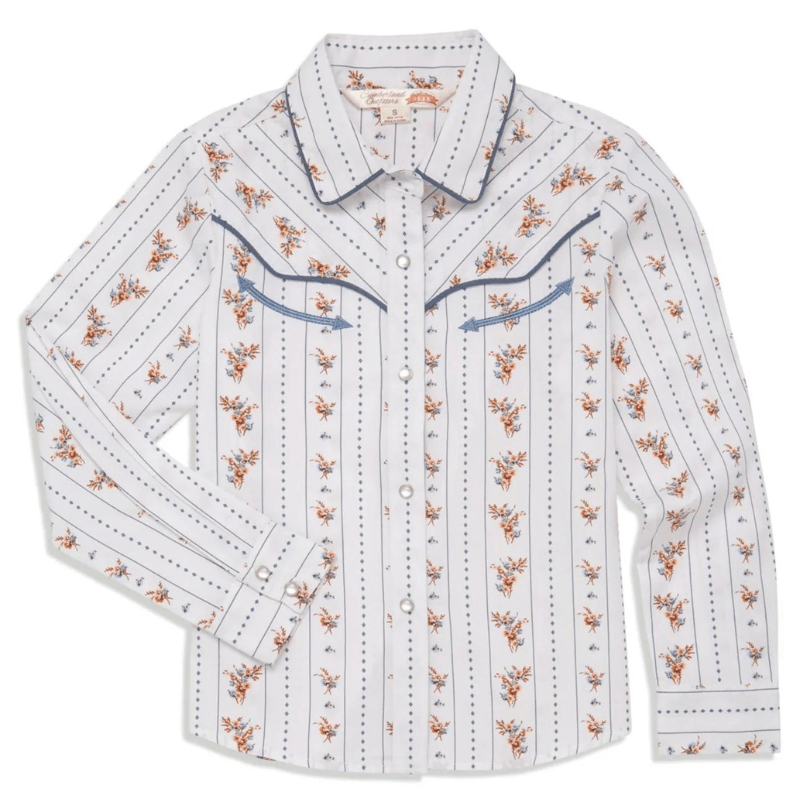 Ely & Walker Shirts Ely & Walker Girls White Floral Stripe Long Sleeve Western Snap Shirt 524980-WH