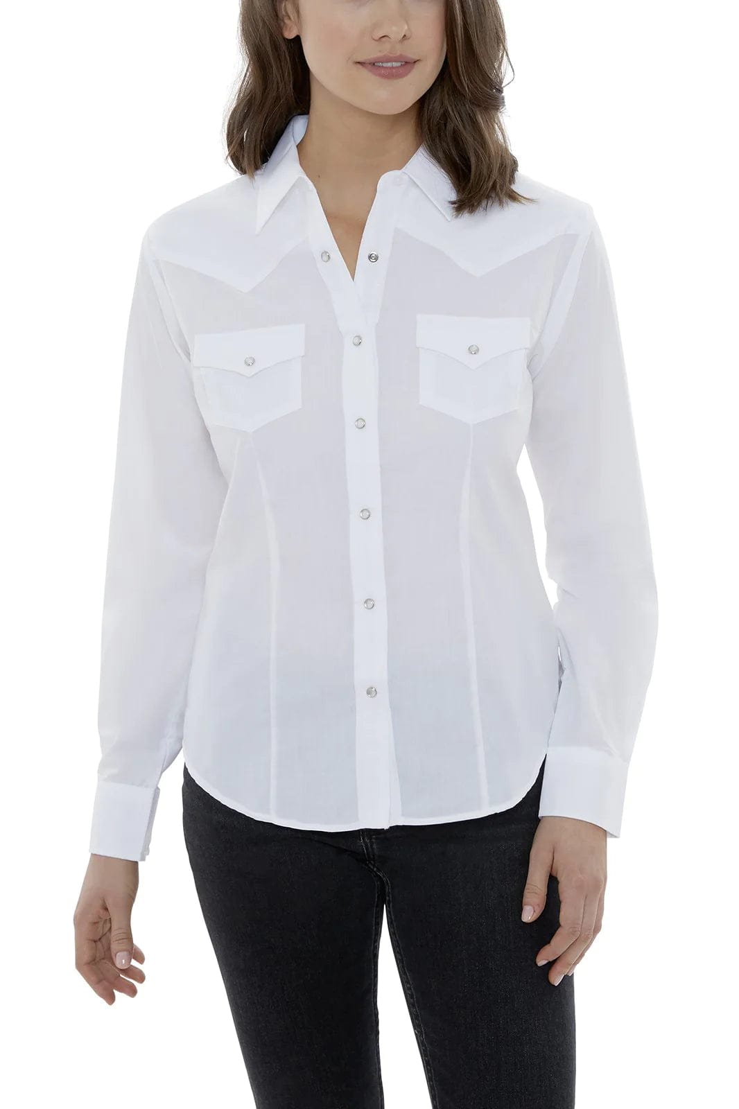Ely Cattleman Women s White Long Sleeve Western Snap Shirt 15321905 01 Russell s Western Wear Inc
