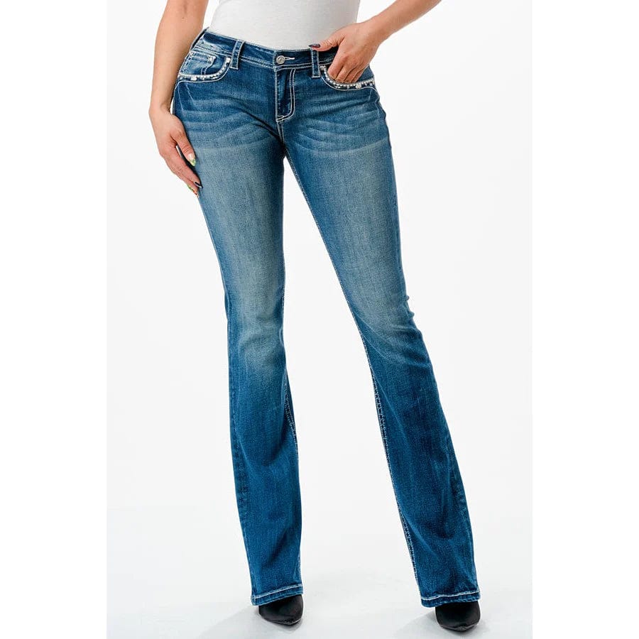 Bootcut Jeans With Embroidery Designs On Back Pocket For Women