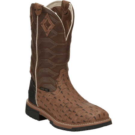 JUSTIN Boots Mens high quality 12 Crocodile Derrickmans Leather Brown Square Comp Toe WK483